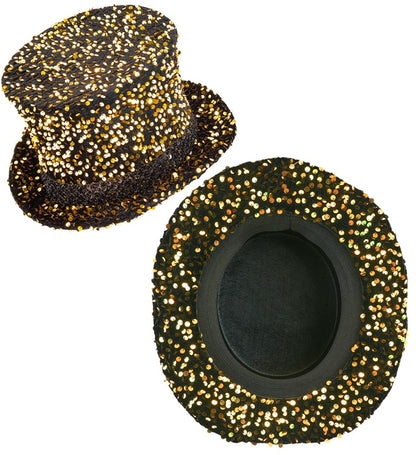 Black/Gold Sequin Top Hat 18 Cm