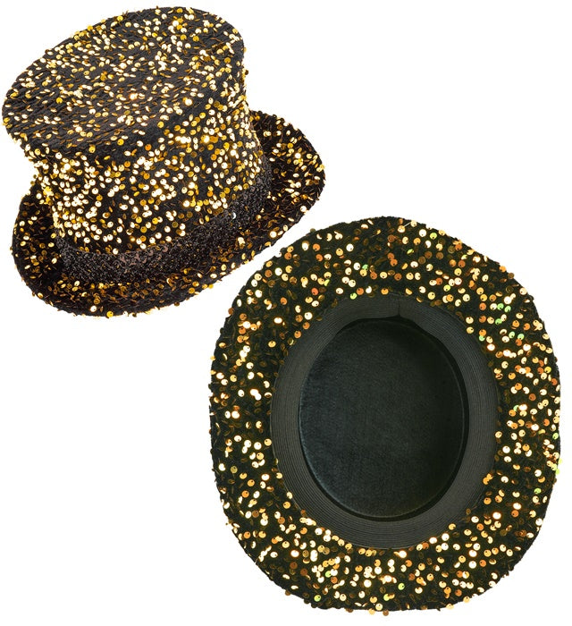 Black/Gold Sequin Top Hat 18 Cm