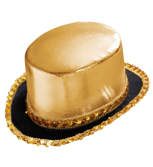 Gold Lamé Top Hat With Sequin Trim 11 Cm