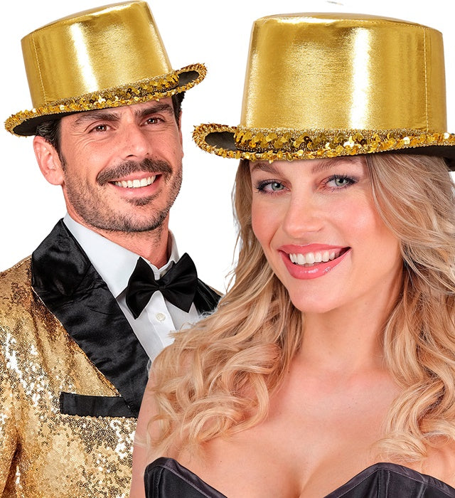 Gold Lamé Top Hat With Sequin Trim 11 Cm