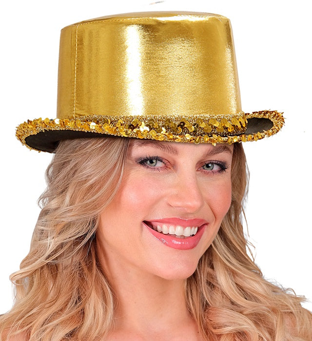 Gold Lamé Top Hat With Sequin Trim 11 Cm