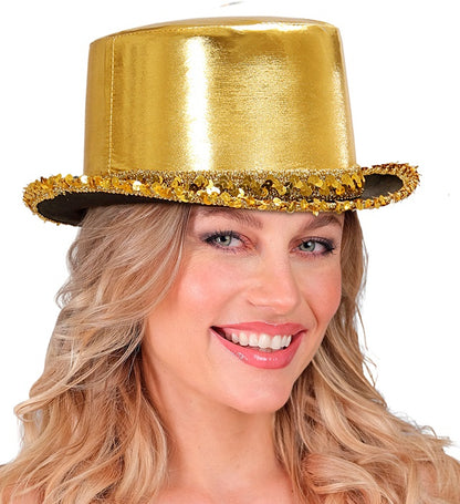 Gold Lamé Top Hat With Sequin Trim 11 Cm