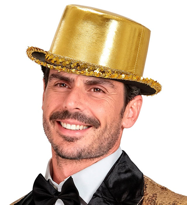 Gold Lamé Top Hat With Sequin Trim 11 Cm