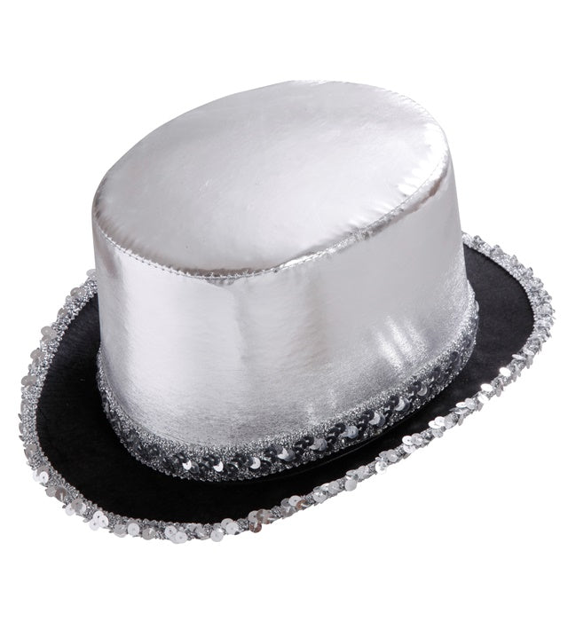 Slver Lamé Top Hat With Sequin Trim 11 Cm