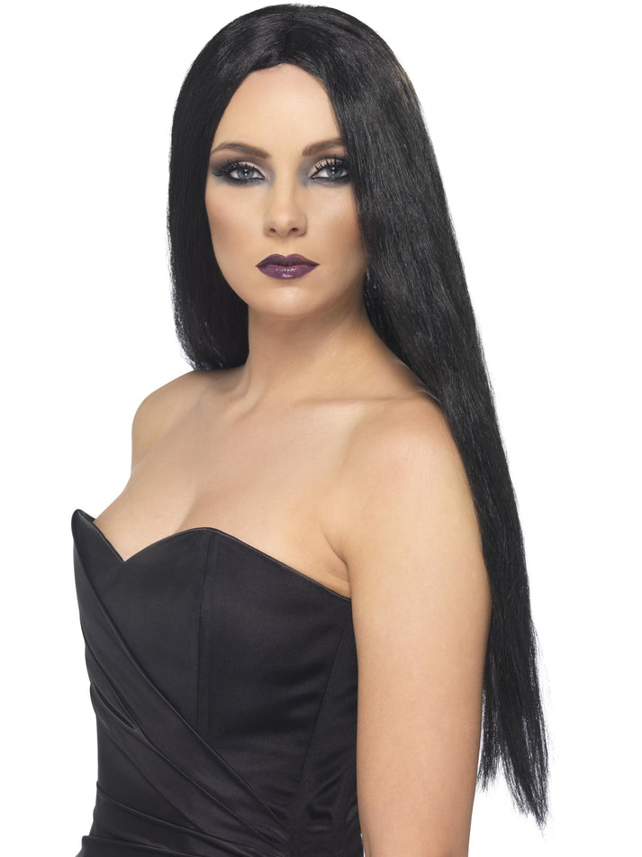 Witch Wig Black 61cm Long Centre Parting Adult Costume Accessory 1