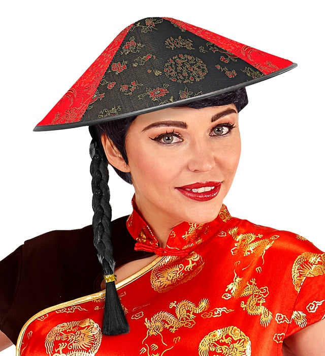 Satin Chinese Hat With Plait