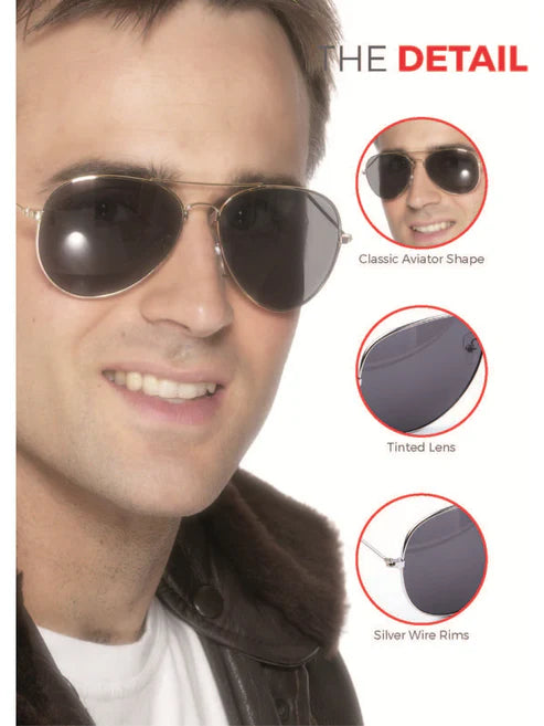 Aviator Specs Adult Silver Armed Forces Glasses Costume Accessory