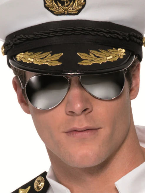 Aviator Specs Adult Silver Armed Forces Glasses Costume Accessory