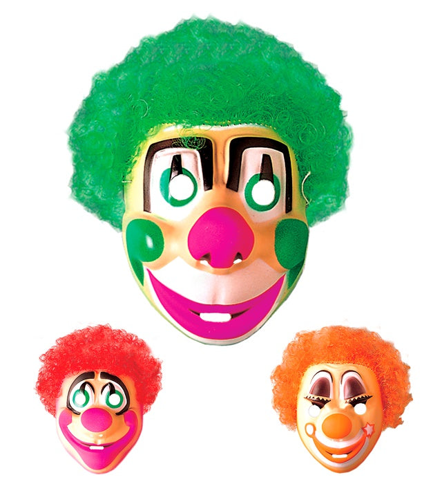 Clown Mask With Hair Plastic - 3Styles Ass.