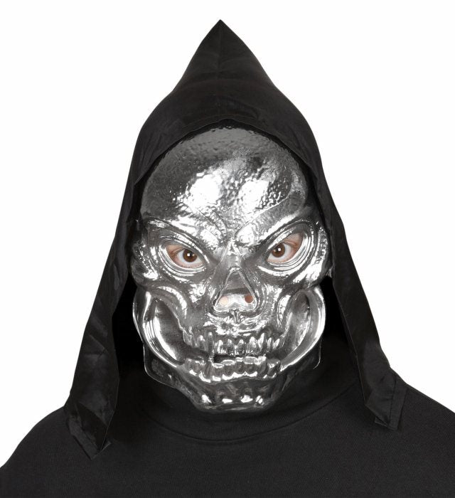 Hooded Metallic Pvc Skull Mask