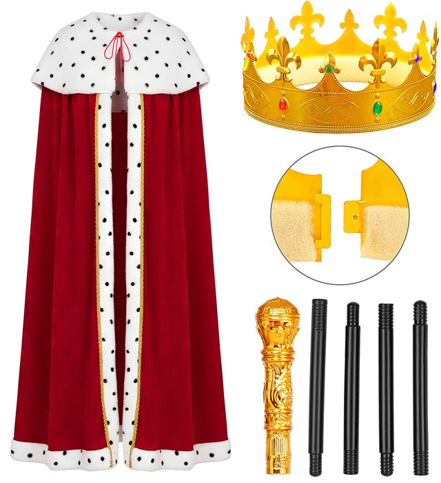 King & Queen  Cape, Crown, Collapsible Sceptre 