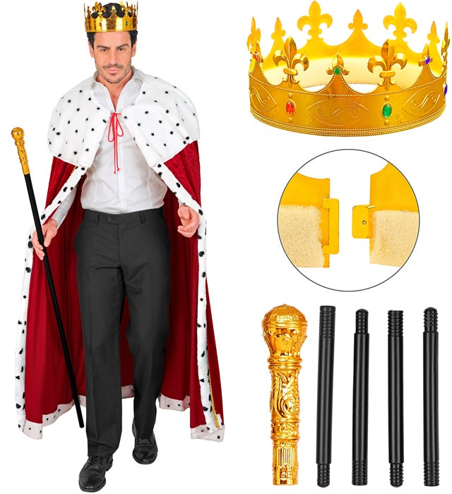 King & Queen  Cape, Crown, Collapsible Sceptre 