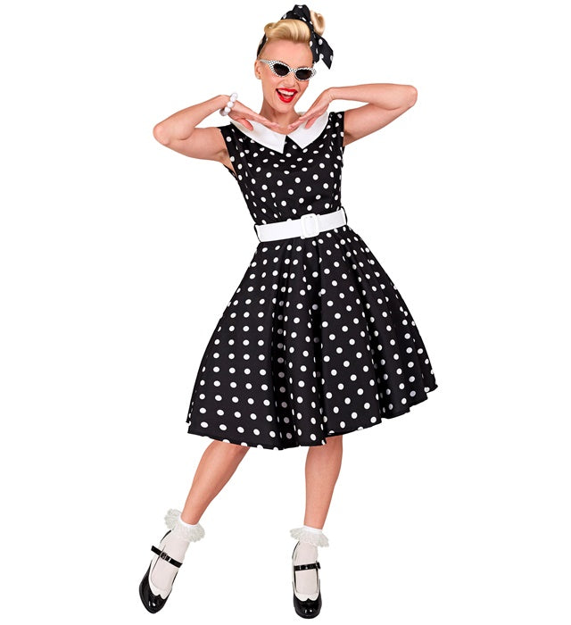 The 50S Rock'N'Roll Fashion Black  Dress With Petticoat, Belt, Headband 