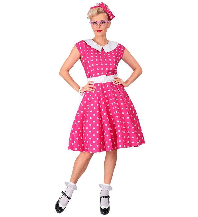 The 50S Rock'N'Roll Fashion Hot Pink  Dress With Petticoat, Belt, Headband 