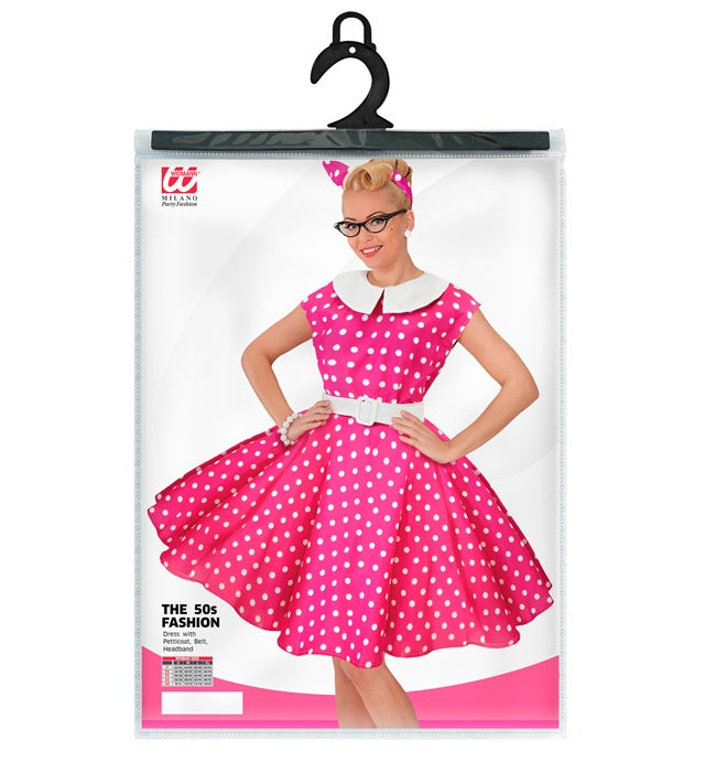 The 50S Rock'N'Roll Fashion Hot Pink  Dress With Petticoat, Belt, Headband 