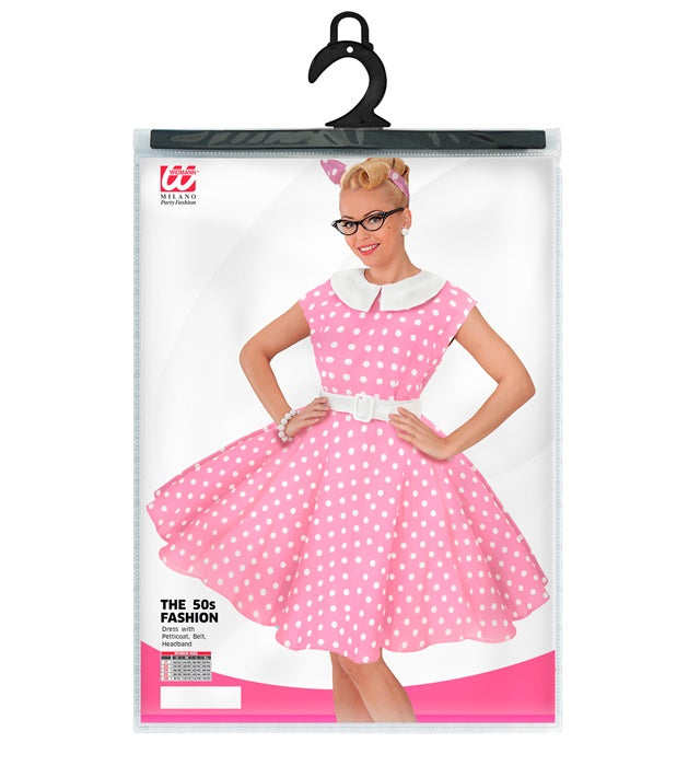 The 50S Rock'N'Roll Fashion Pink  Dress With Petticoat, Belt, Headband 