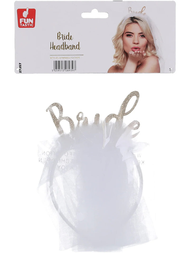 Bride Veil Headband White Marabou Feathers Bachelorette Party Accessory