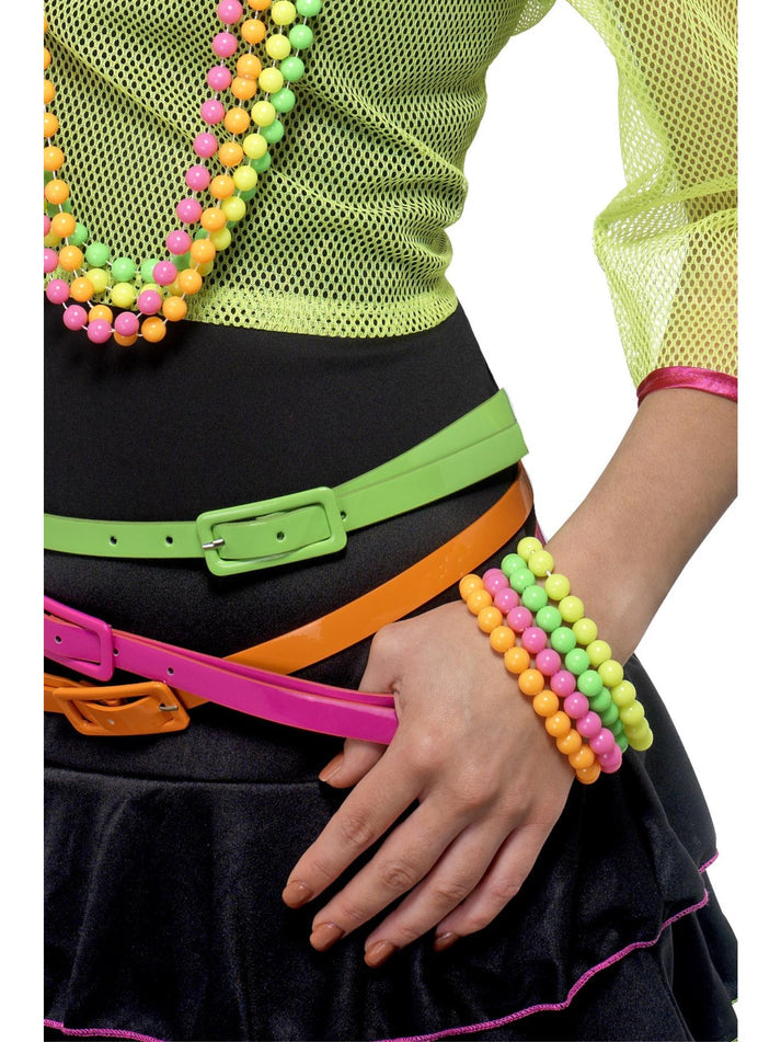 Beaded Bracelets Four Assorted Neon Colours Adult Costume Accessory 1