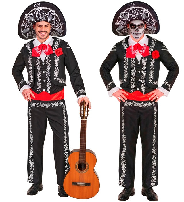 Mariachi Dia De Los Muertos  Jacket, Shirt With Vest And Bow Tie, Pants, Sombrero 