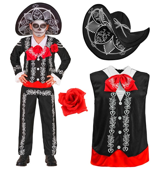 Mariachi Dia De Los Muertos  Jacket, Shirt With Vest And Bow Tie, Pants, Sombrero 