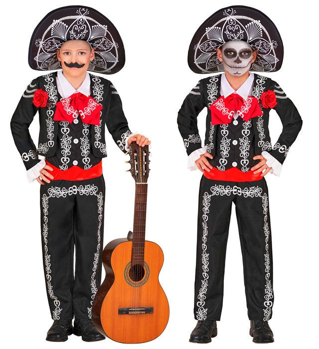 Mariachi Dia De Los Muertos  Jacket, Shirt With Vest And Bow Tie, Pants, Sombrero 