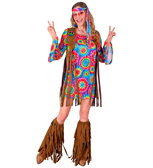 Hippie  Dress, Vest, Headband, Peace Sign Necklace 