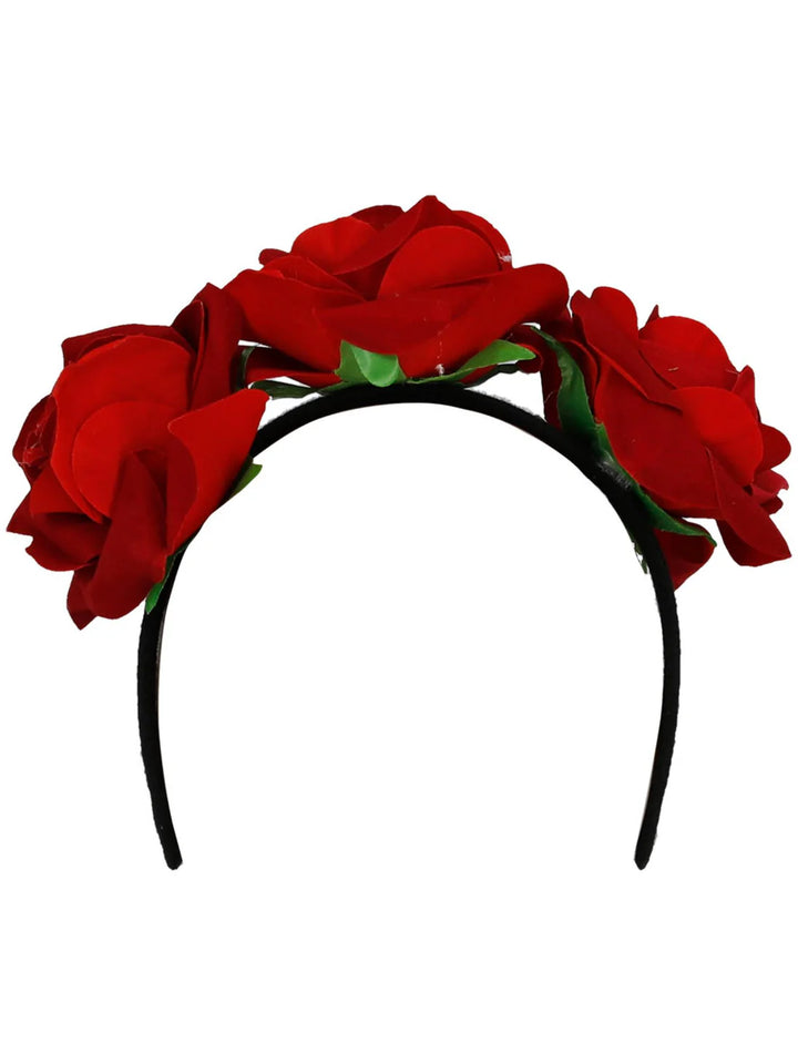 Day Of The Dead Red Headband Red Roses Adult Halloween Costume Accessory