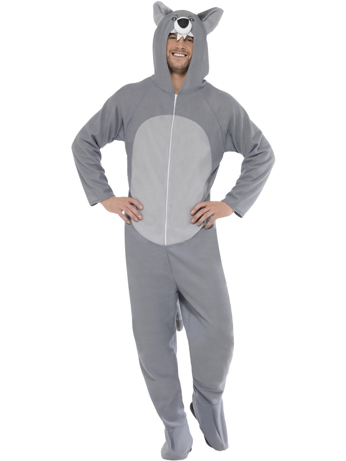 Wolf Costume Adult Grey All In One With Animal Hood 1