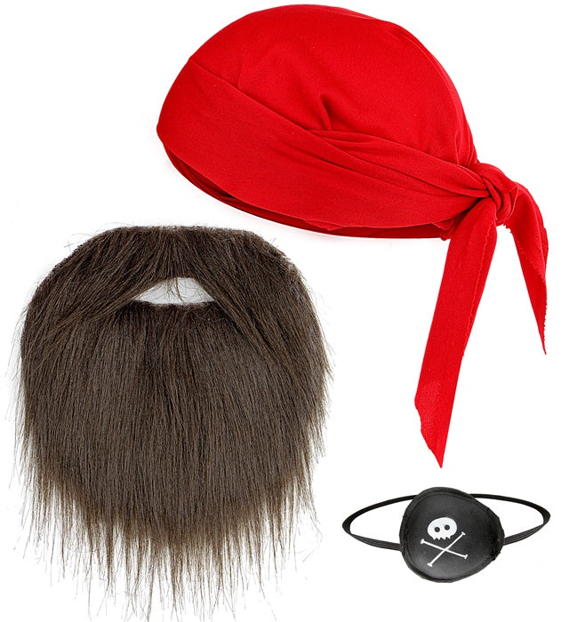 Pirate Dress-Up Set  Bandana, Eye-Patch, Beard With Moustache 