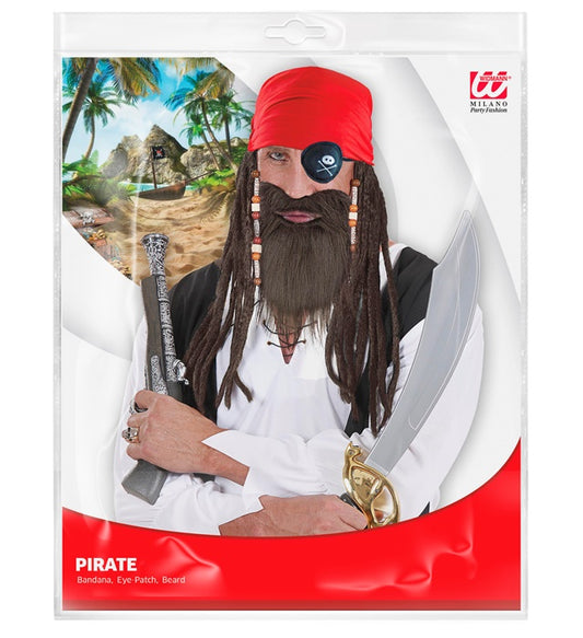 Pirate Dress-Up Set  Bandana, Eye-Patch, Beard With Moustache 