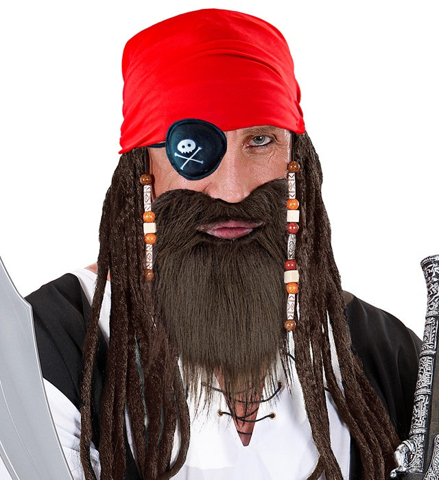 Pirate Dress-Up Set  Bandana, Eye-Patch, Beard With Moustache 
