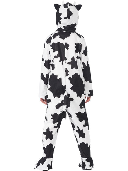 Cow Costume Kids White Black Hooded Jumpsuit Zip Front Feet Covers and Tail 4