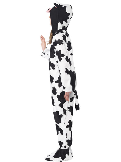 Cow Costume Kids White Black Hooded Jumpsuit Zip Front Feet Covers and Tail 2