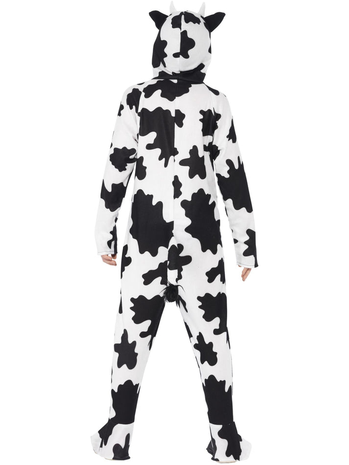 Cow Costume Kids White Black Hooded Jumpsuit Zip Front Feet Covers and Tail 5