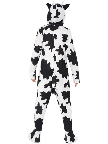 Cow Costume Kids White Black Hooded Jumpsuit Zip Front Feet Covers and Tail 5