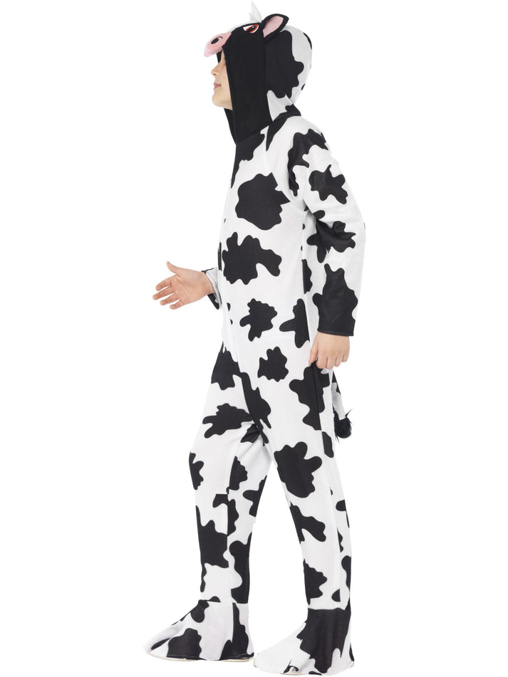 Cow Costume Kids White Black Hooded Jumpsuit Zip Front Feet Covers and Tail