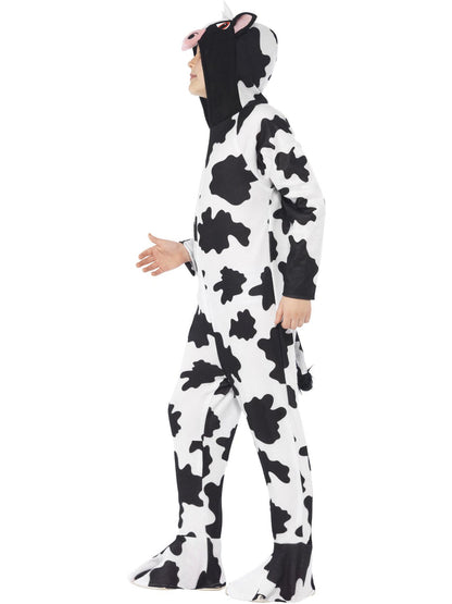 Cow Costume Kids White Black Hooded Jumpsuit Zip Front Feet Covers and Tail 3