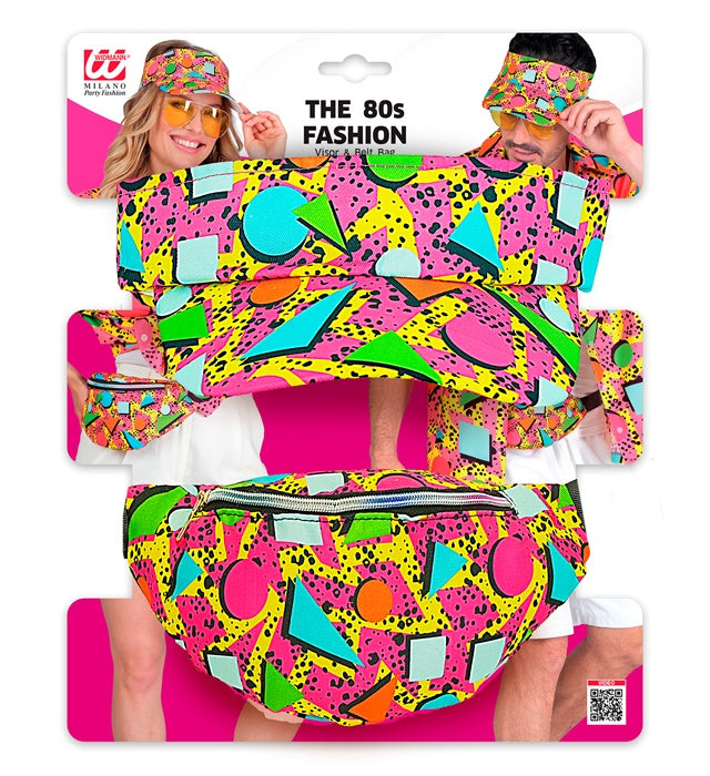 The 80S Funky Fashion - Funky Pink  Visor & Belt Bag 