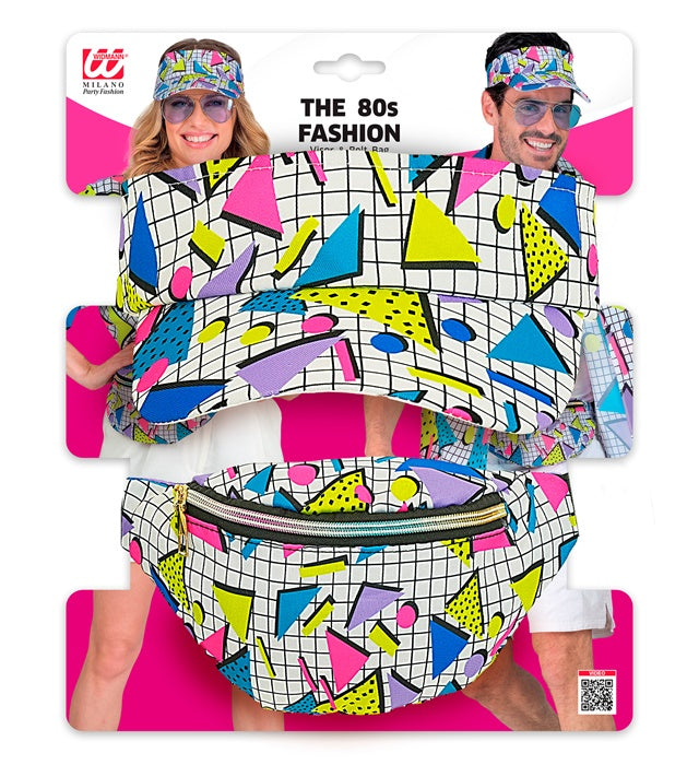 The 80S Funky Fashion - Funky White  Visor & Belt Bag 