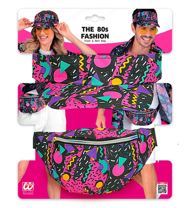 The 80S Funky Fashion- Funky Black  Visor & Belt Bag 