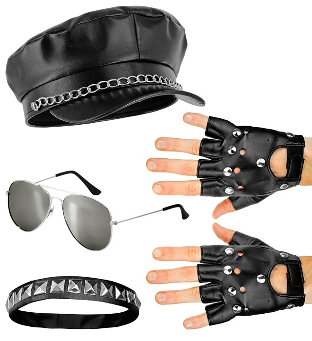 Rocker/Biker  Hat, Choker, Gloves, Glasses  