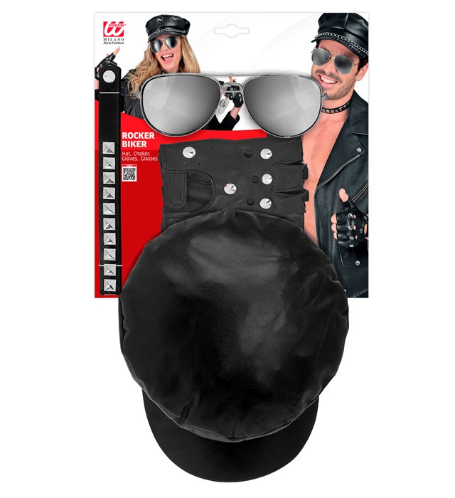 Rocker/Biker  Hat, Choker, Gloves, Glasses  