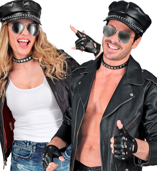Rocker/Biker  Hat, Choker, Gloves, Glasses  