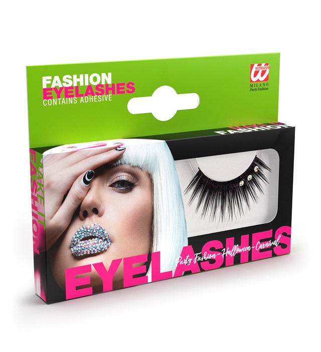 Black Strass Eyelashes With Glass Bottle Glue  With Crystal Strass 