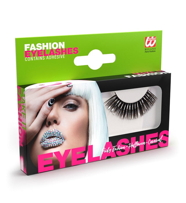 Long Black & Silver Eyelashes In Box With Glass Bottle Glue
