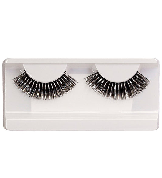 Long Black & Silver Eyelashes In Box With Glass Bottle Glue