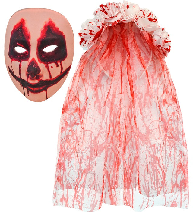 Mask With Flower Veil Bloody Bride Fabric