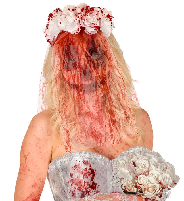 Mask With Flower Veil Bloody Bride Fabric