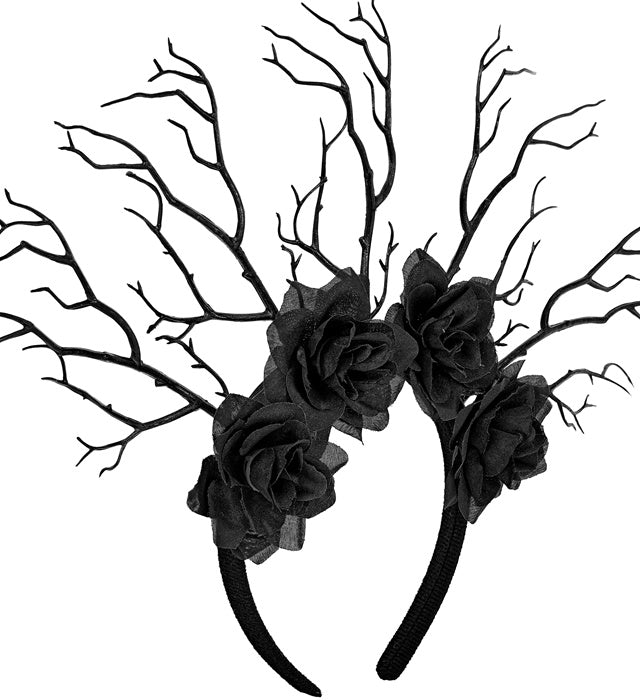 Headpiece Dark Queen Branches & Black Roses