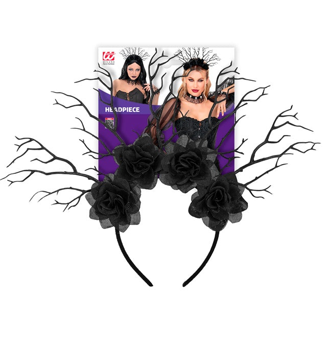 Headpiece Dark Queen Branches & Black Roses
